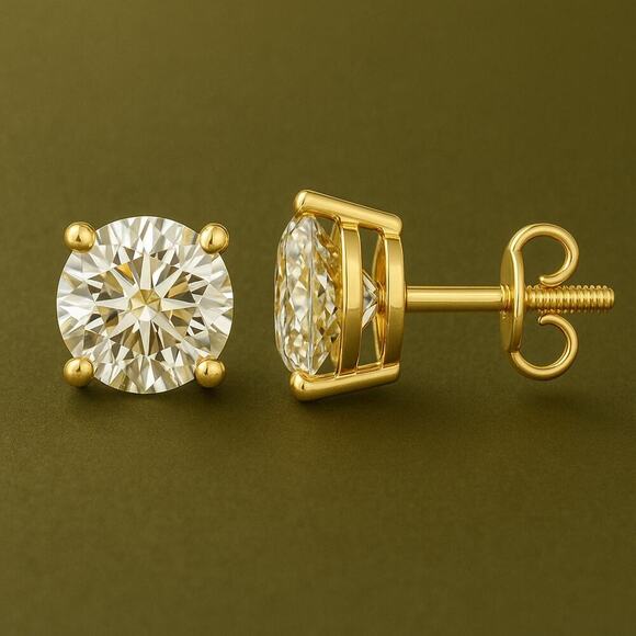 3 ct Lab Grown Diamond Stud Earrings G Color VS Clarity 14K Yellow Gold NWT - Picture 1 of 6